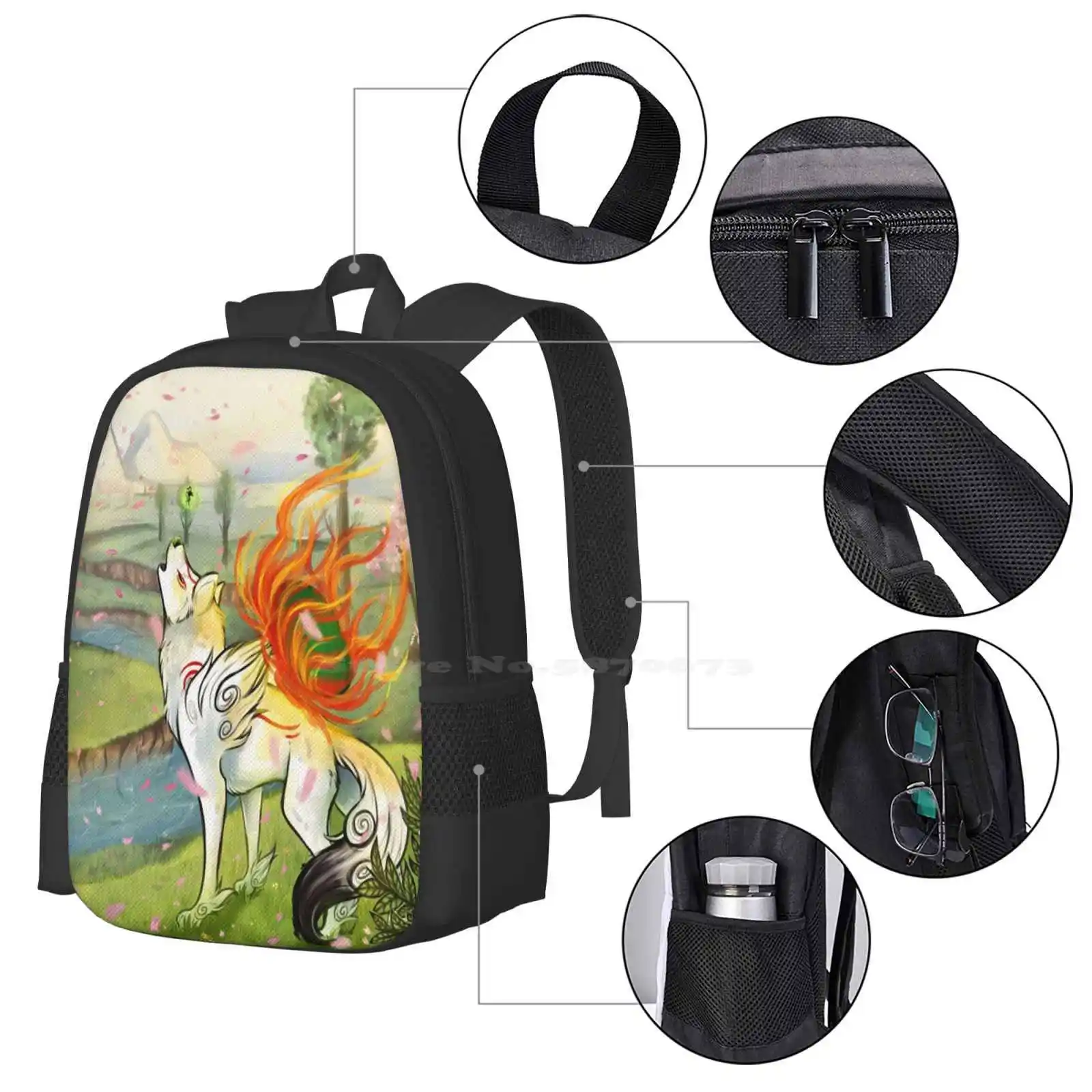 Okami School Bag zaino di grande capacità Laptop Okami Amaterasu