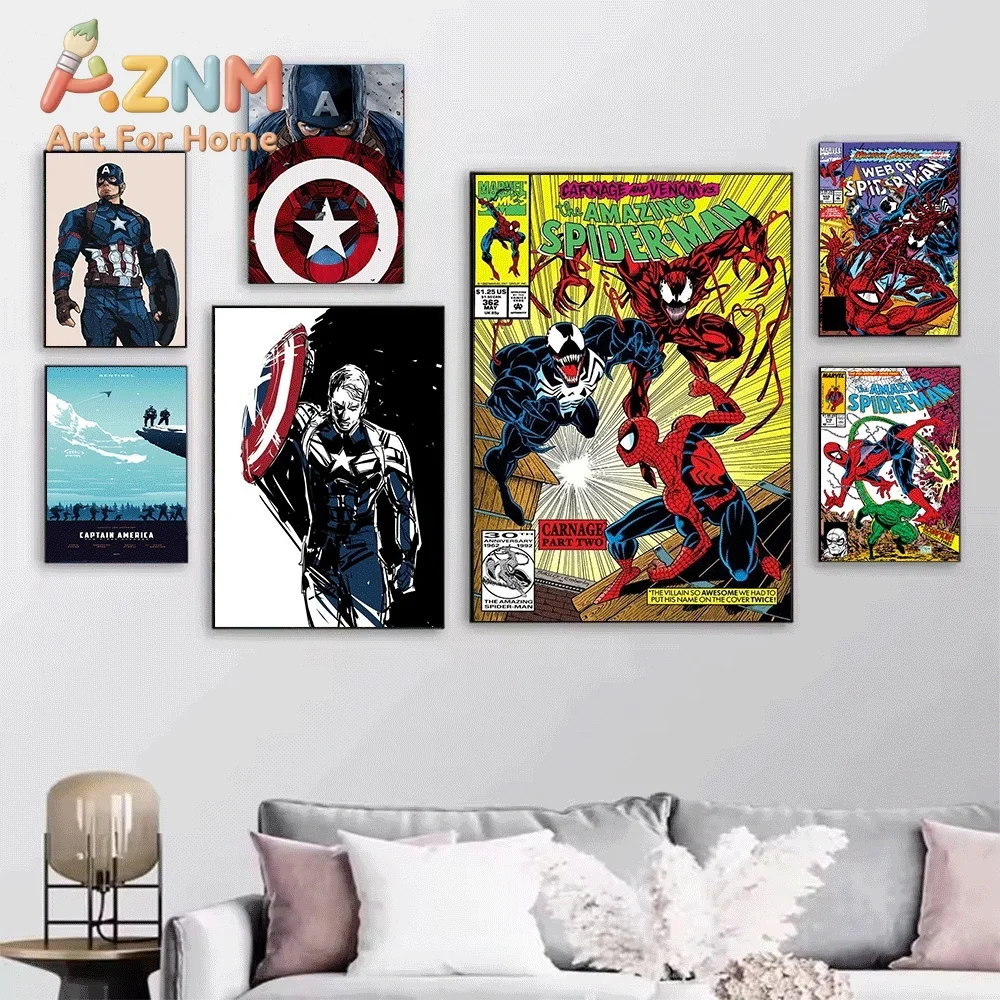 Captain America Vintage Comic Canvas Wall Art No Frame Canvas Painting Retro Marvel Superhero Poster Home Bedroom Living Room