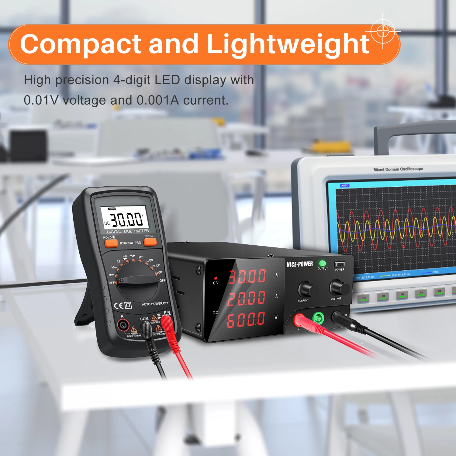 Nice-Power High Power Lab Power Supply, High Precision 60V 100V 200V Adjustable Regulated Power Supply, Multifunctional Software