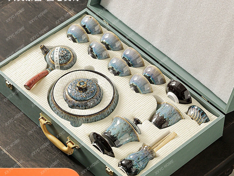 High-End Ceramic Meeting Jianzhan Kung Fu Gaiwan Teapot Suit Light Luxury with Gift Box