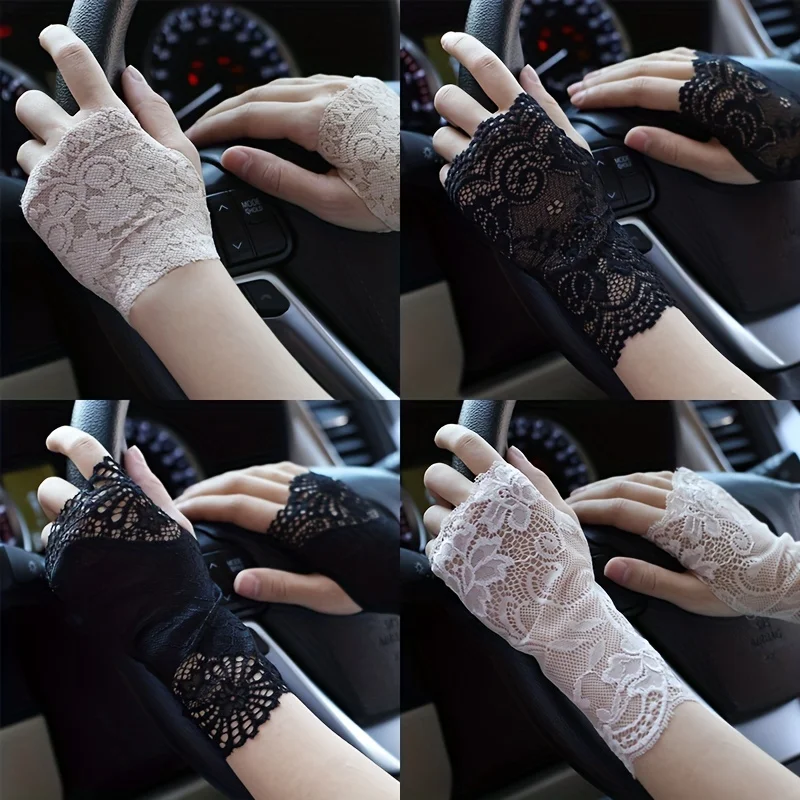 Lace Geometric Hollow Sleeves Simple Half Finger Wrist Sleeves Spring Thin Elasticity Breathable Sleeves With Thumb Hole