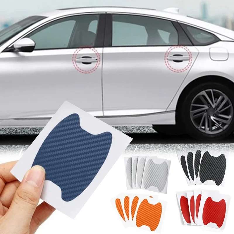 Carbon Fiber Car Door Handle Bowl Scratch Waterproof Protective Sticker 4PCS Universal Automobiles Protector Exterior Accessory
