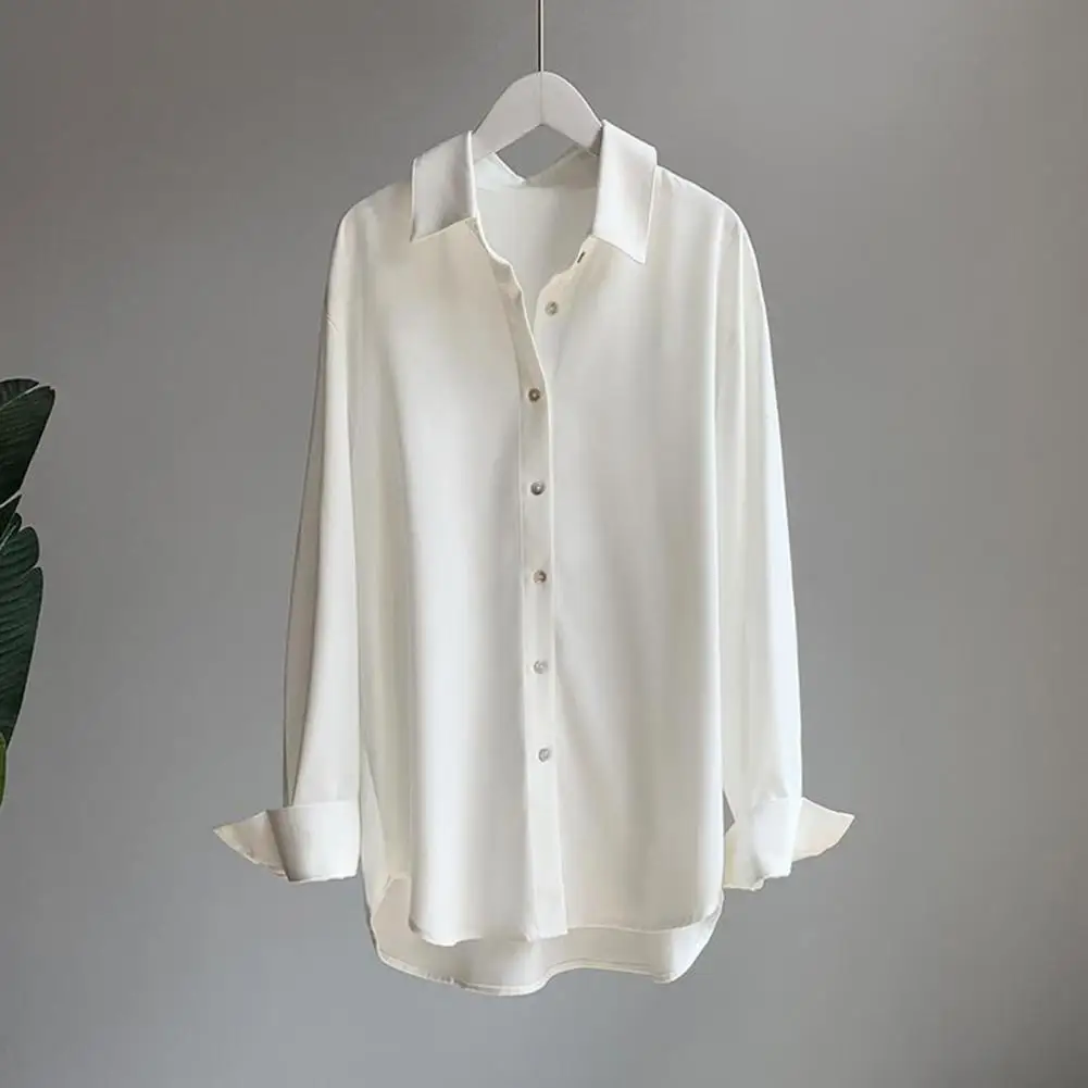 Women Blouse Women Shirt Stylish Women's Lapel Shirt with Long Sleeves Button Placket Solid Color Casual Commuter for Daily