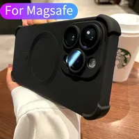 Luxury Hight End Black For Magsafe Wireless Charge Case For iPhone 16 15 14 13 12 Pro Max Soft Magnetic Lens Shockproof Cover