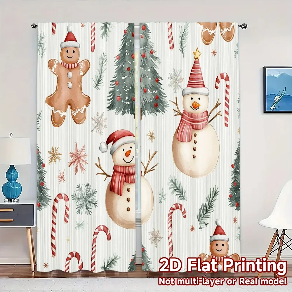 2pcs,Curtains Christmas Trees Snowman Gingerbread (3) Chic Contemporary Curtains Fabric Curtains Home Decor Use for Living Room,