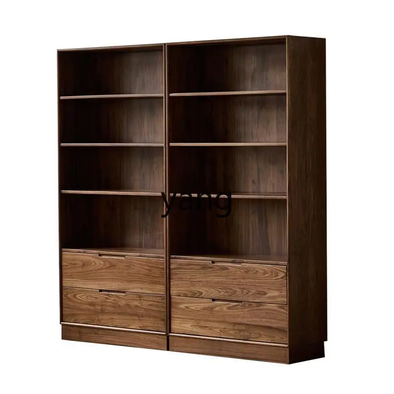LMM  solid wood bookcase floor-to-ceiling bookshelf black walnut living room home storage display cabinet