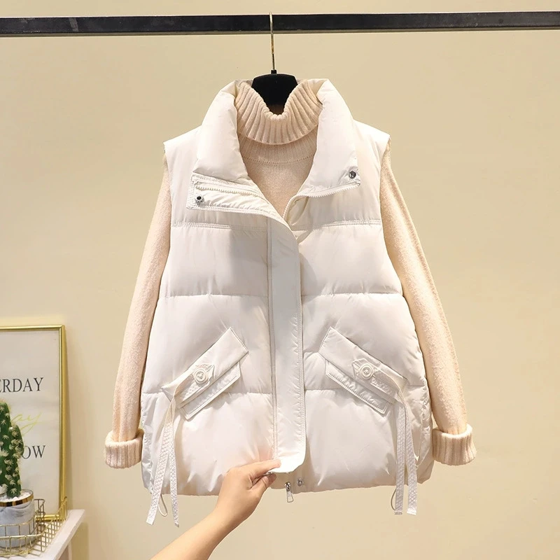 

Autumn and Winter Women's Short Cotton Down Vest Short Stand-up Collar Warm Sleeveless Quilted Vest Outdoor Travel Jacket Tops