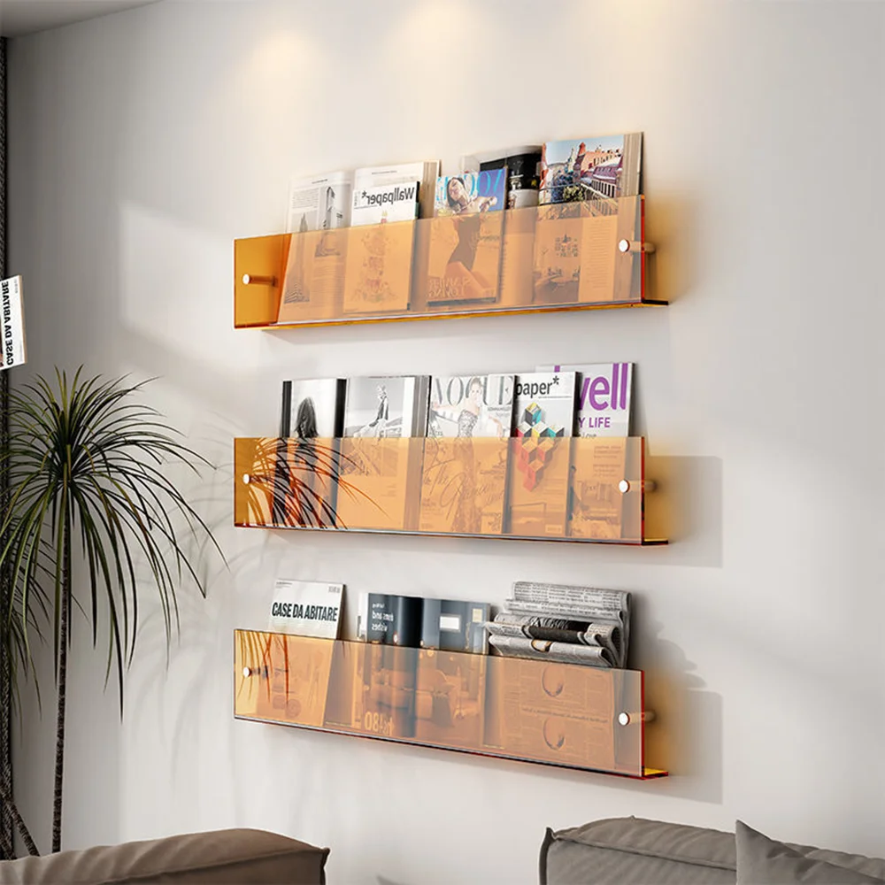 Acrylic Wall Mounted Magazine Rack, Hanging Magazine Holder, Bookshelf, Brochure Rack, Suitable For Meeting Rooms, Living,Homes