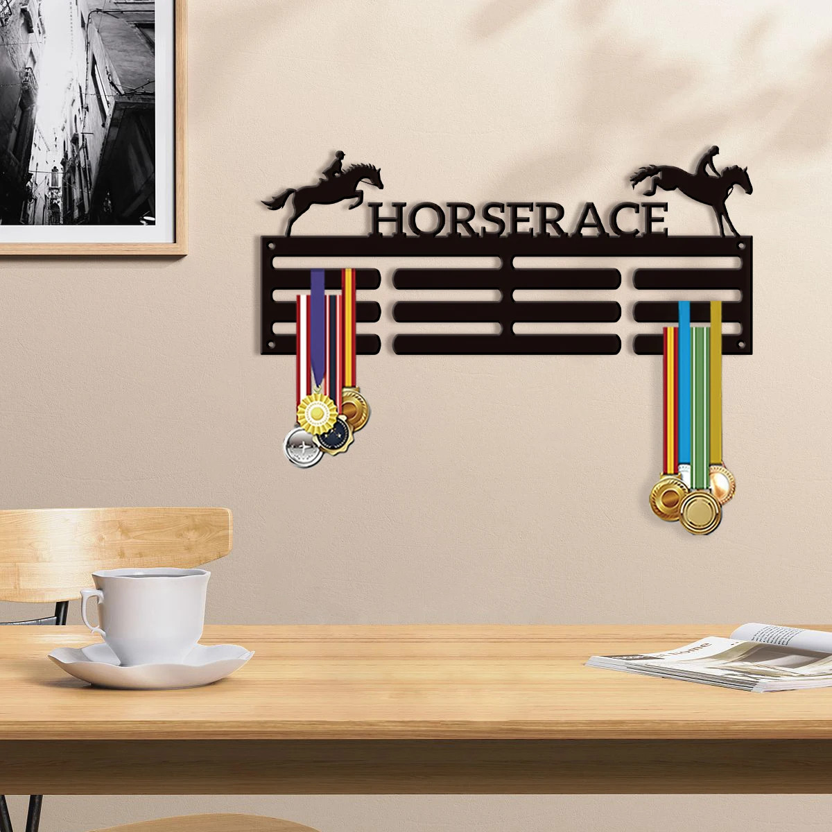 1 piece of fashionable personalized customization equestrian sport The medal rack can hold 50 medals, sports trophies, hook rac