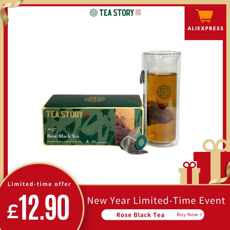 Tea Story Rose Black Tea [Evening Relax] ECOCERT Organic Loose Leaf, Floral Aroma 24Tea Bags x 2g