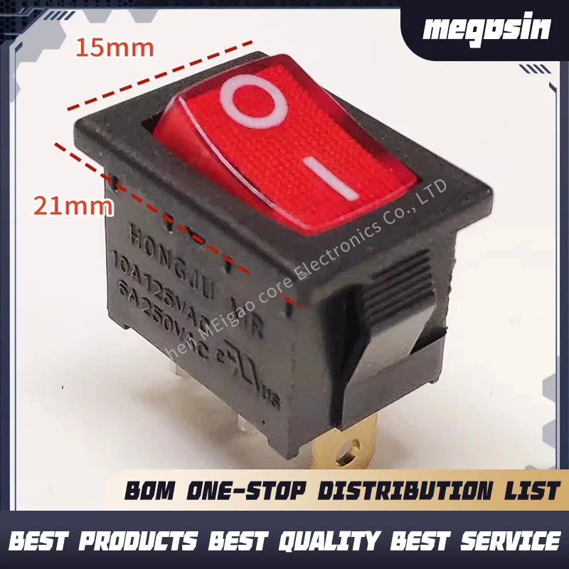 1~5PCS/LOT Boat-shaped switch MR-1-118-C5L-BRAA with 3 pins 2 positions 15X21 size equipped with a red light 6A capacity