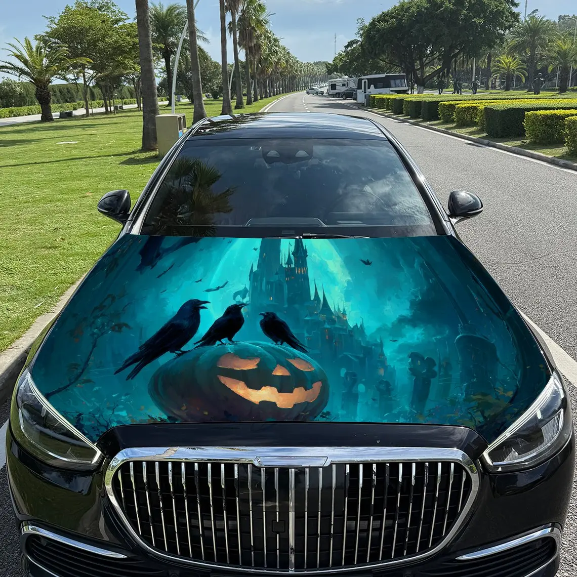 

Виниловая пленка для автомобиля Dark Castle Pumpkin, водонепроницаемая наклейка на капот автомобиля из ПВХ, самоклеящиеся устойчивые к царапинам наклейки для крышки двигателя,