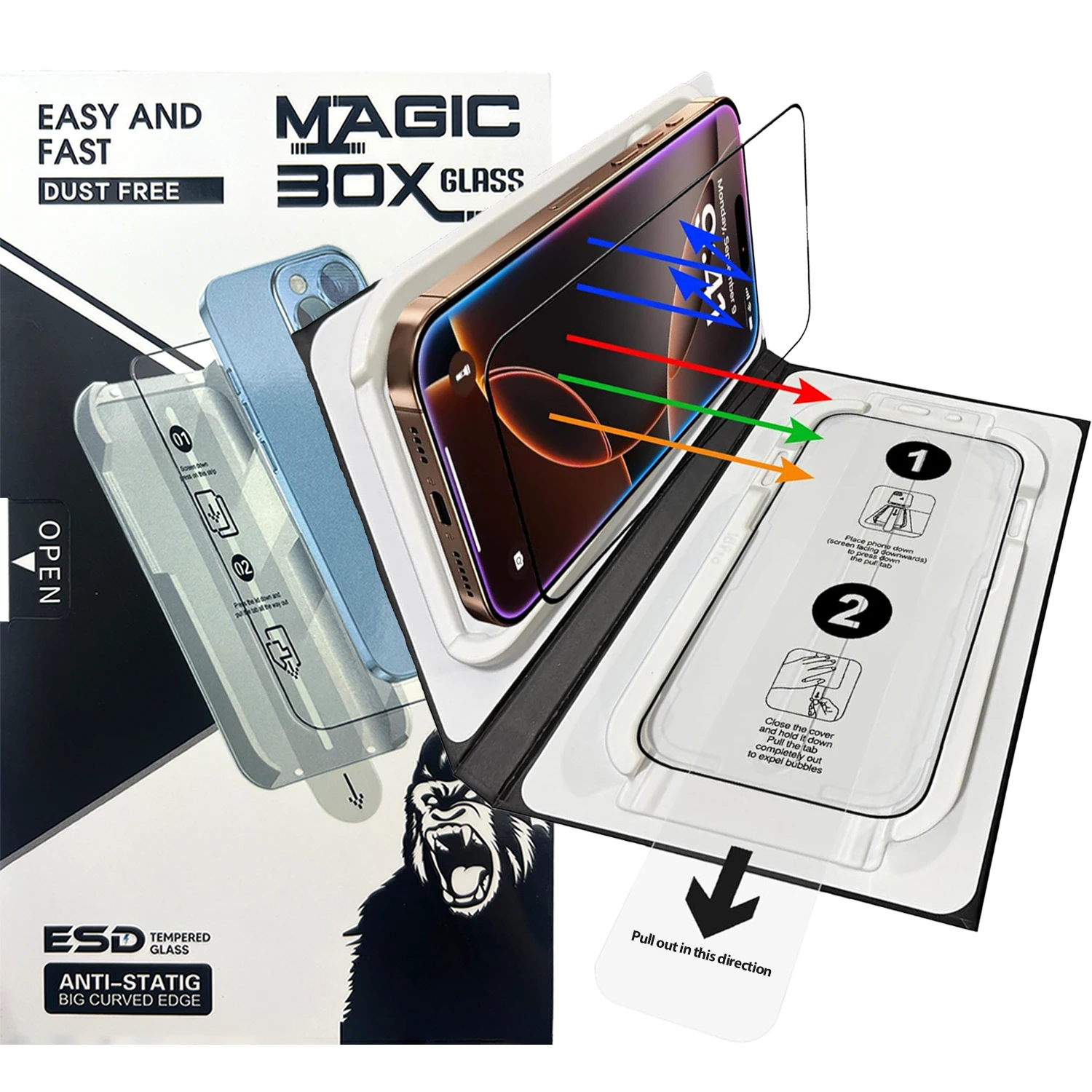 Packung für iPhone 16 ProMax Privacy Screen Protector Grade Bruchsicher 9H Härte Anti-Spy Gehärtetes Glas Schnelle und einfache Anleitung