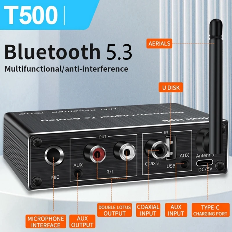 Receiver Transmitter AUX 3.5Mm Optical Coaxial Wireless Music Audio Bluetooth 5.3 Adapter Digital To Analog Converter