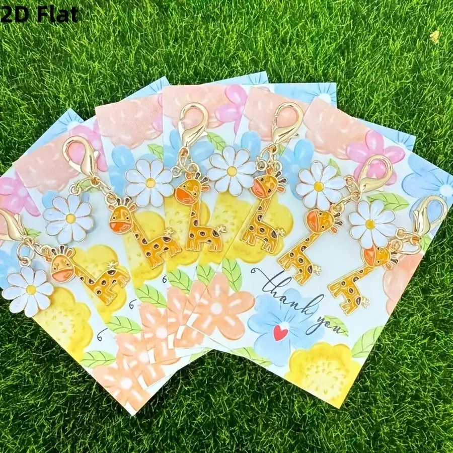 1/5/10/20/50/100pcs Gift for Her/Him: 12-Piece/6-Piece Set of Cute Cartoon Giraffe and Flower Keychains, Includes 6 Pocket Greet