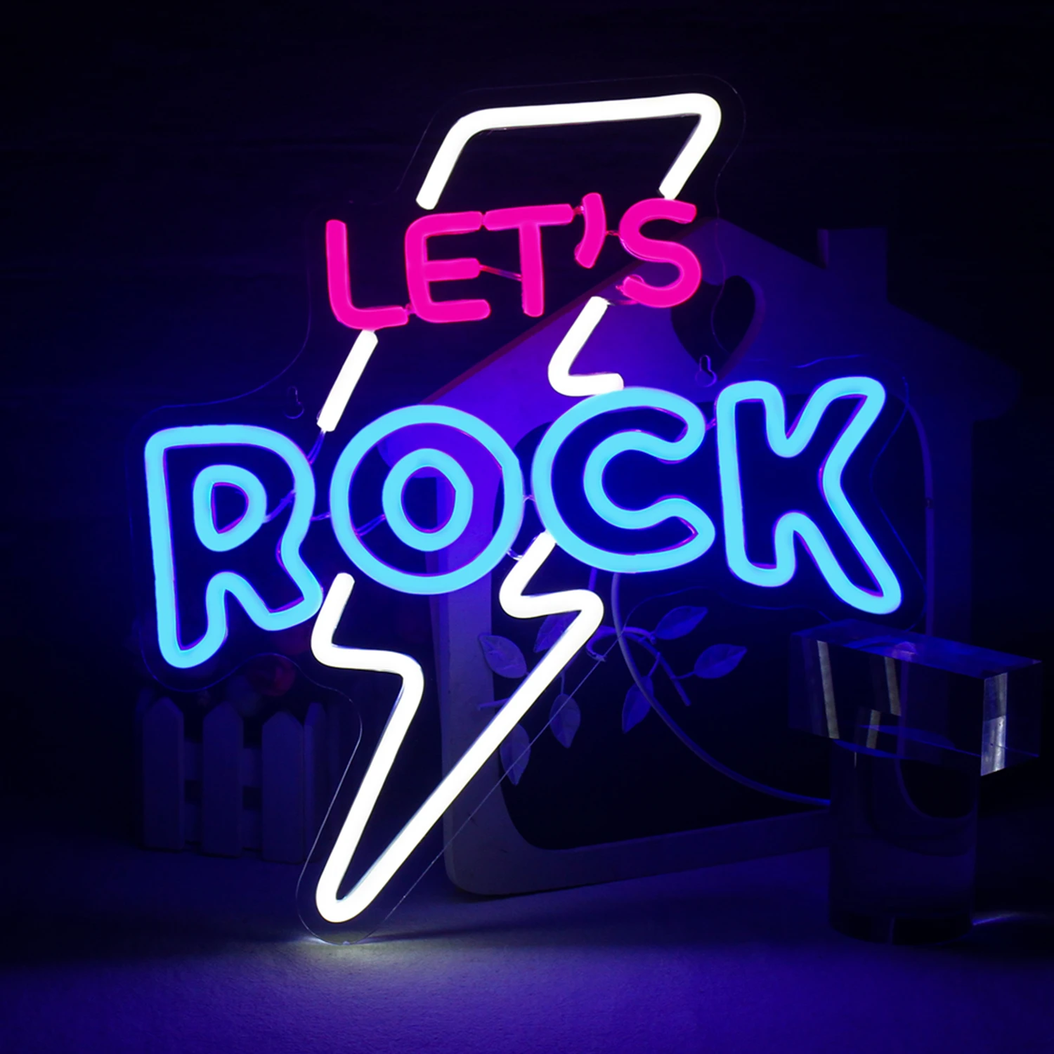 

Let's Rock Music Neon Sign Wall Decor Dimmable Live Music LED Sign for Music Studio Disco Music Bar Club Birthday Party Decor