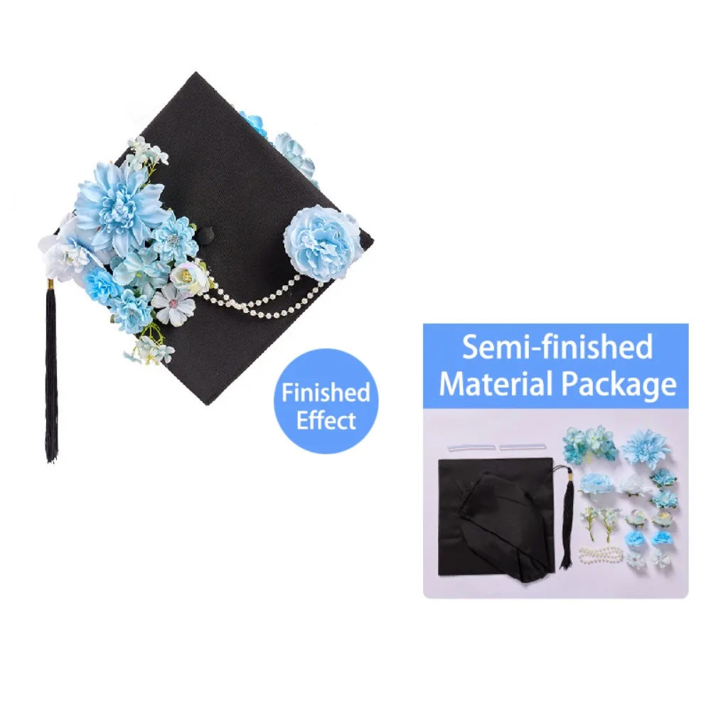 Trencher Cap DIY Flowers Graduation Cap Mortar Board Adjustable Kids Academic Hat with Tassels Bachelor Fringe view 4