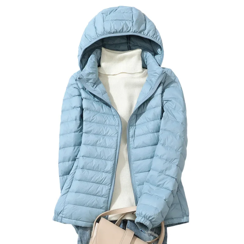 Women Ultra Light Down Jacket 90% White Duck Down Spring Outwear Hat Detachable Puffer Jacket Slim Coat Female Clothing