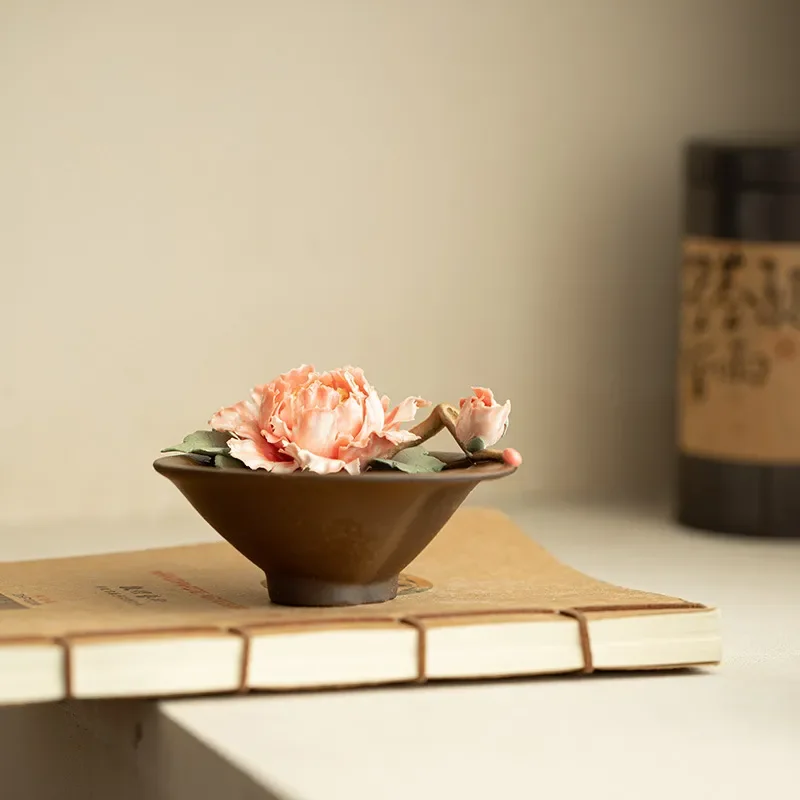 Handmade Ceramic Peony Gourd Tea Cup Master Cup Anti Scalding Pottery Teacup High End Light Luxury Gift Box For Tea Lover