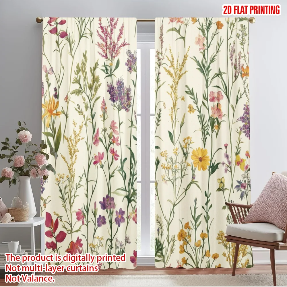 2pcs,2D plane printing Popular Curtain Panels Floral Symphony(3) Polyester (without rod) Versatile All Perfect for Kitchen