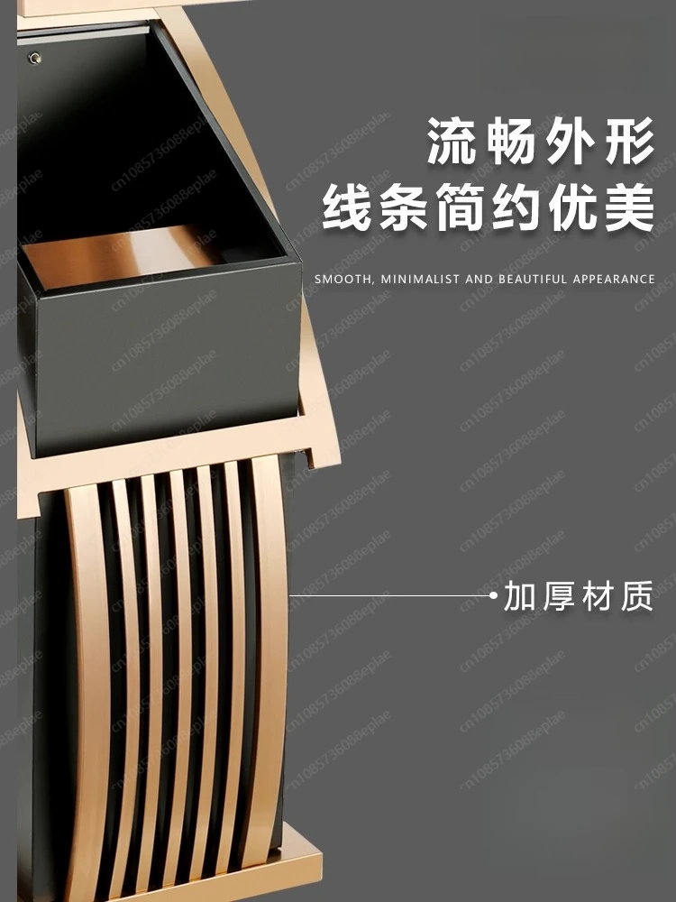 سلة مهملات من الفولاذ المقاوم للصدأ مع منفضة سجائر، صندوق تجاري قائم لردهة الفندق، والمركز، والممر والممر #4