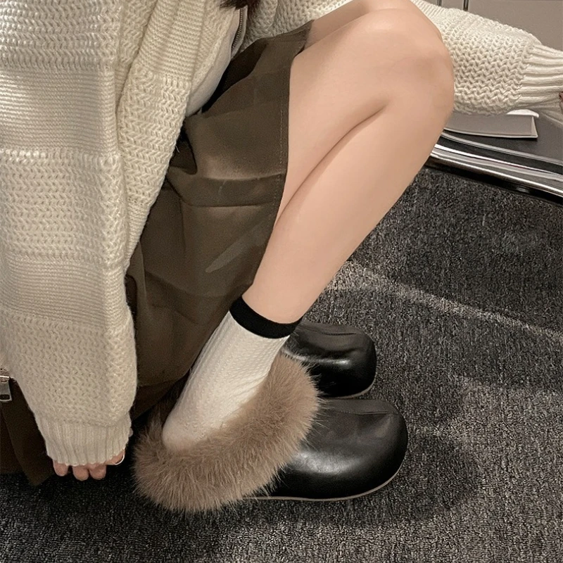 خمر سميكة وحيد النساء الفراء البغال النعال الراحة الدافئة فستان قطني أحذية الخريف الشتاء السيدات موجزة في الهواء الطلق الانزلاق على الشرائح #5
