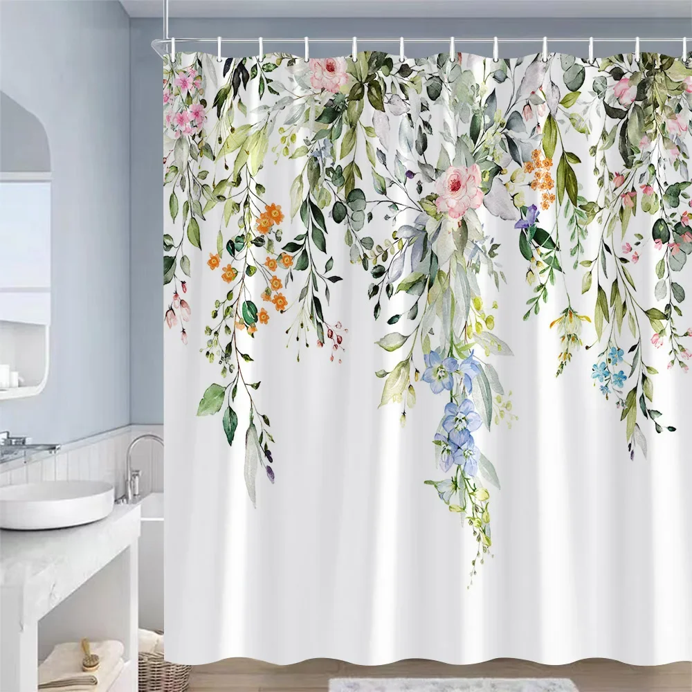 Rustic Floral Shower Curtains Butterfly Watercolour Flowers Plants Purple Lavender Bathroom Curtain Polyester Decor with Hooks