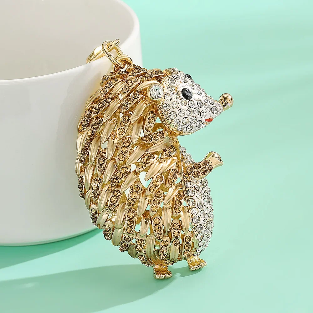 Crystal Hedgehog Rhinestone Keychain Animal Charm Hollow Out Pendant Car Keys Holder Women Bag Ornaments Keyring Accessories