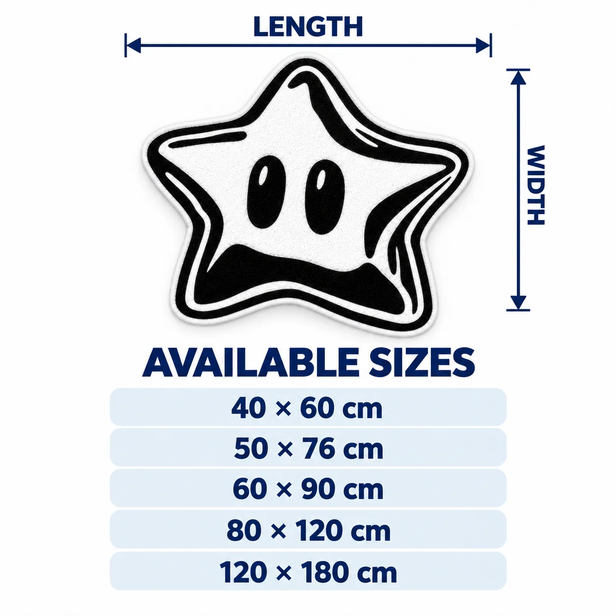 Black and White Cartoon Star Shaped Area Rug, Pet Mat Cute Gaming Floor Mat for Living Room, Fun Modern Home Decor Gift
