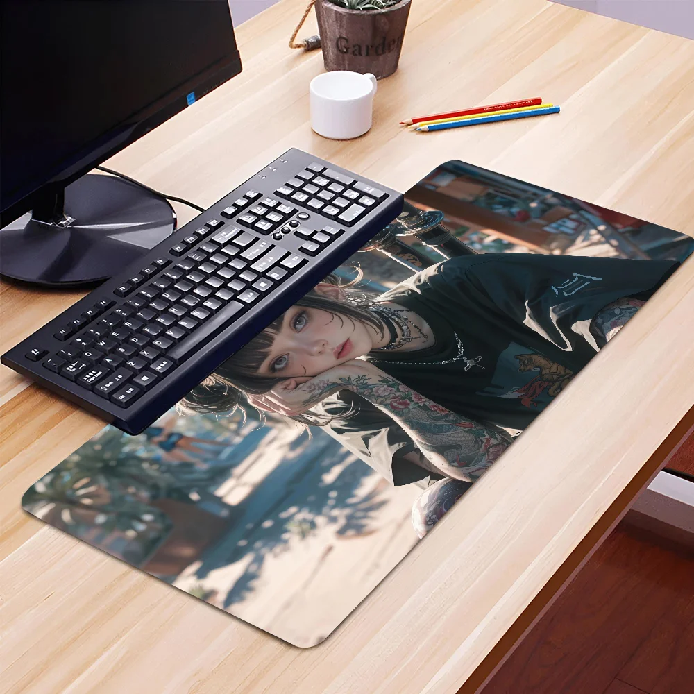 

1pc A-Anime Girl Katana Tatto Non-slip Mouse Pad Suitable For Office Computers Laptops E-sports Game Desk Mats XXL Keyboard