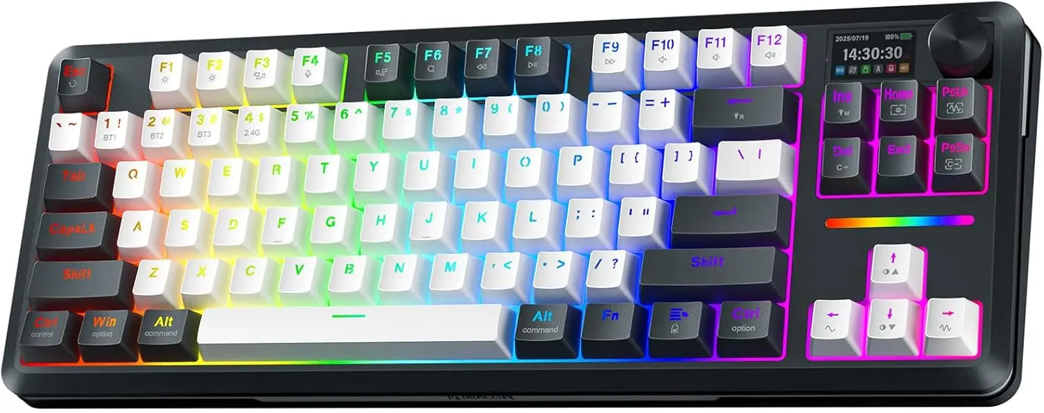 K746 Wireless Mechanical Keyboard with TFT Screen, Knob, RGB Backlight, Hot-Swap Switches, TKL Layout, for PC/Mac