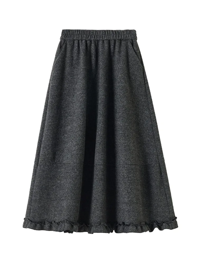 Sweet ey jupe en laine femme taille haute taille élastique décontracté Sle pétale singe jupe longue avec bois ain