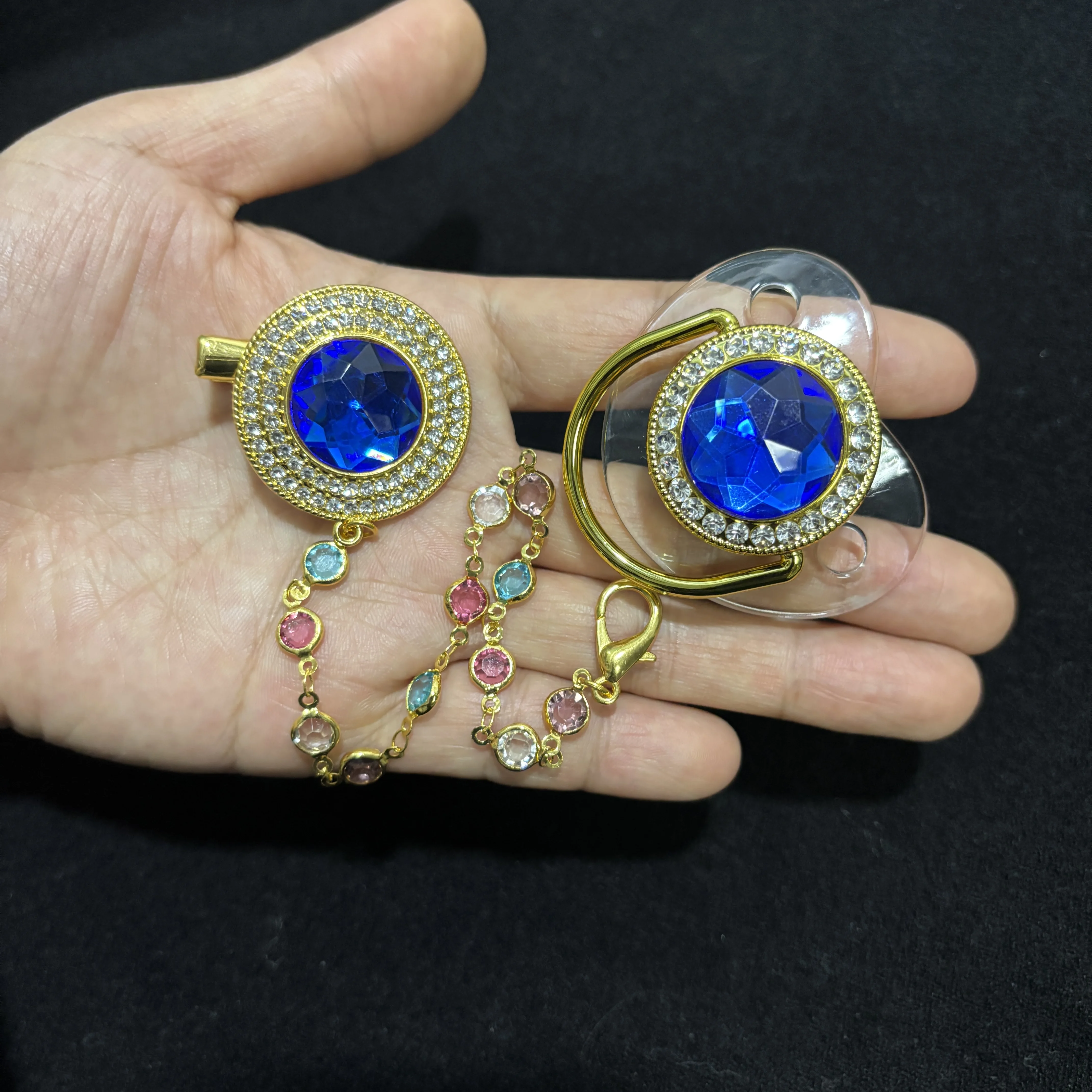 

Bling Rhinestone Baby Pacifier Chain Clip Holder, Sparkling Nipple Dummy Soother Chain for Newborn Infant Best Baby Shower Gift