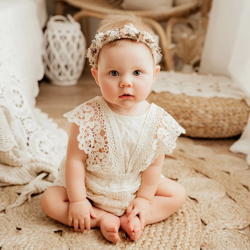

Реквизит для фотосессии новорожденных: белый кружевной комбинезон в стиле бохо для девочек, наряд для фотосессии младенцев, кружевная одежда для малышей в стиле бохо