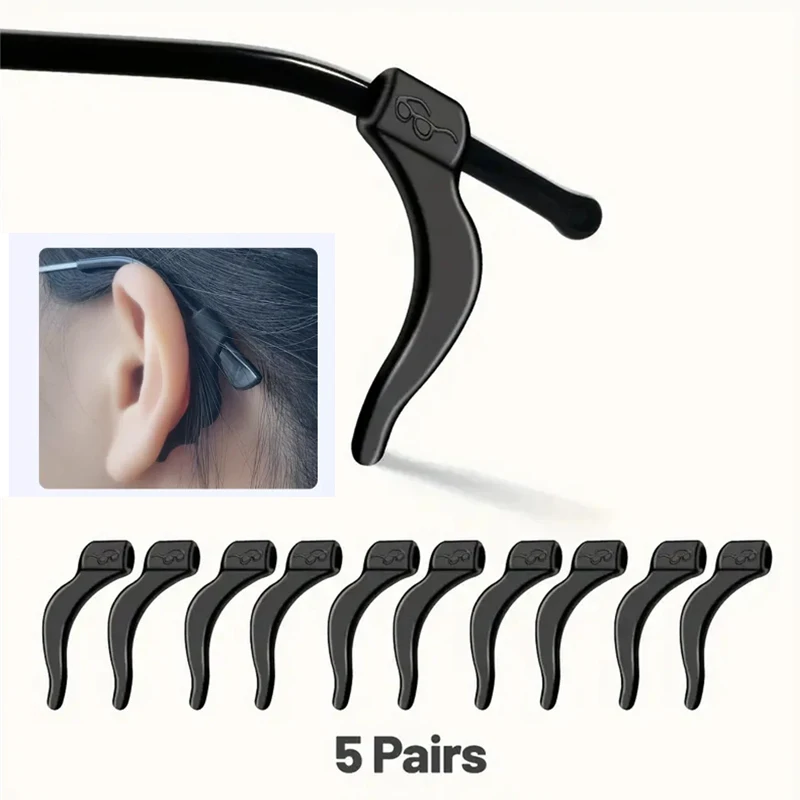 5pairs Silicone Anti-Slip Ear Hooks Women Men Antiskid Glasses Leg Ear Sleeve Anti-Fall Eyewear Holder Accessories Black