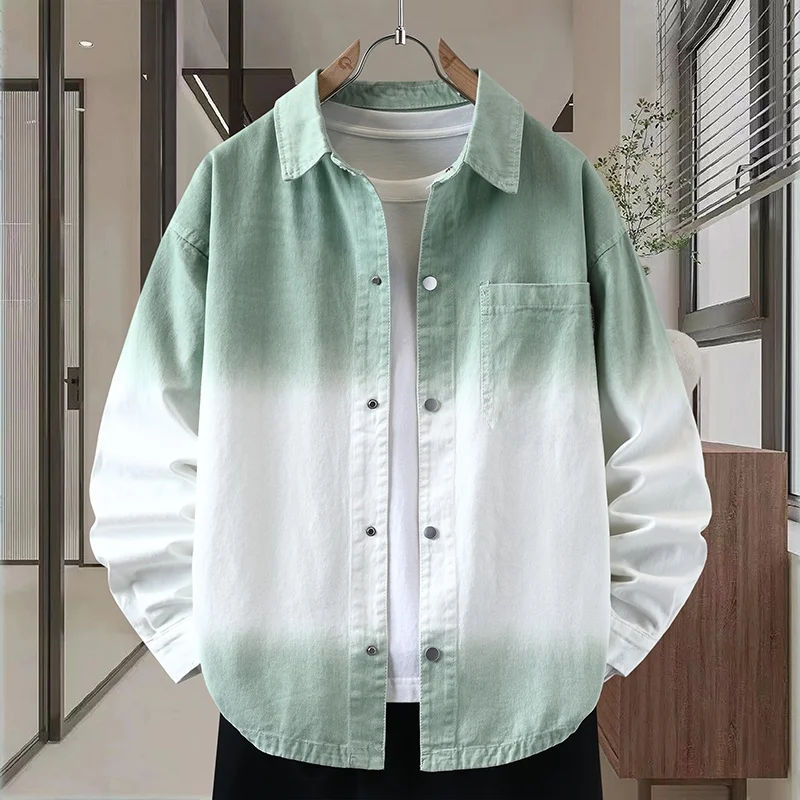 

adient Color Denim Jaet Men's irt Sle Vintage Loose Collar Jaet Trendy Workwear Upper Apparel Autumn Season