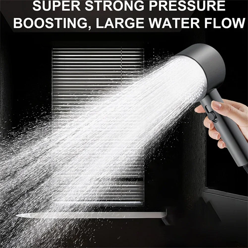 

Turbocharged 2 Mode Handheld Shower Head High Pressure Boost Fine Bubble Rain Spray TPR Self Cleaning Nozzle Aluminum Alloy Gray