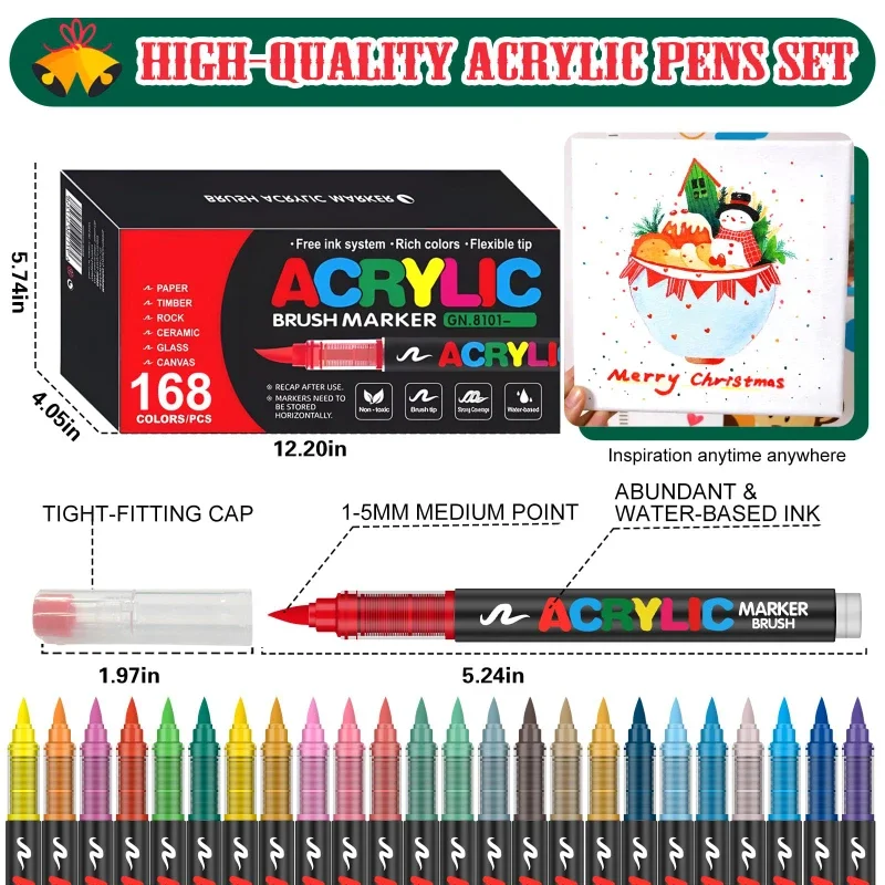 GuangNa 120/168/240 Colors Acrylic Markers Dual Brush Pens Fabric Rock Painting Pen Stone Ceramic Glass Canvas Wood Art Markers