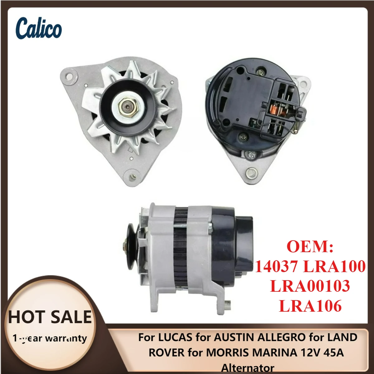

Hot Selling for LUCAS for AUSTIN ALLEGRO for LAND ROVER for MORRIS MARINA 12V 45A Alternator 14037 LRA100 LRA00103 LRA106