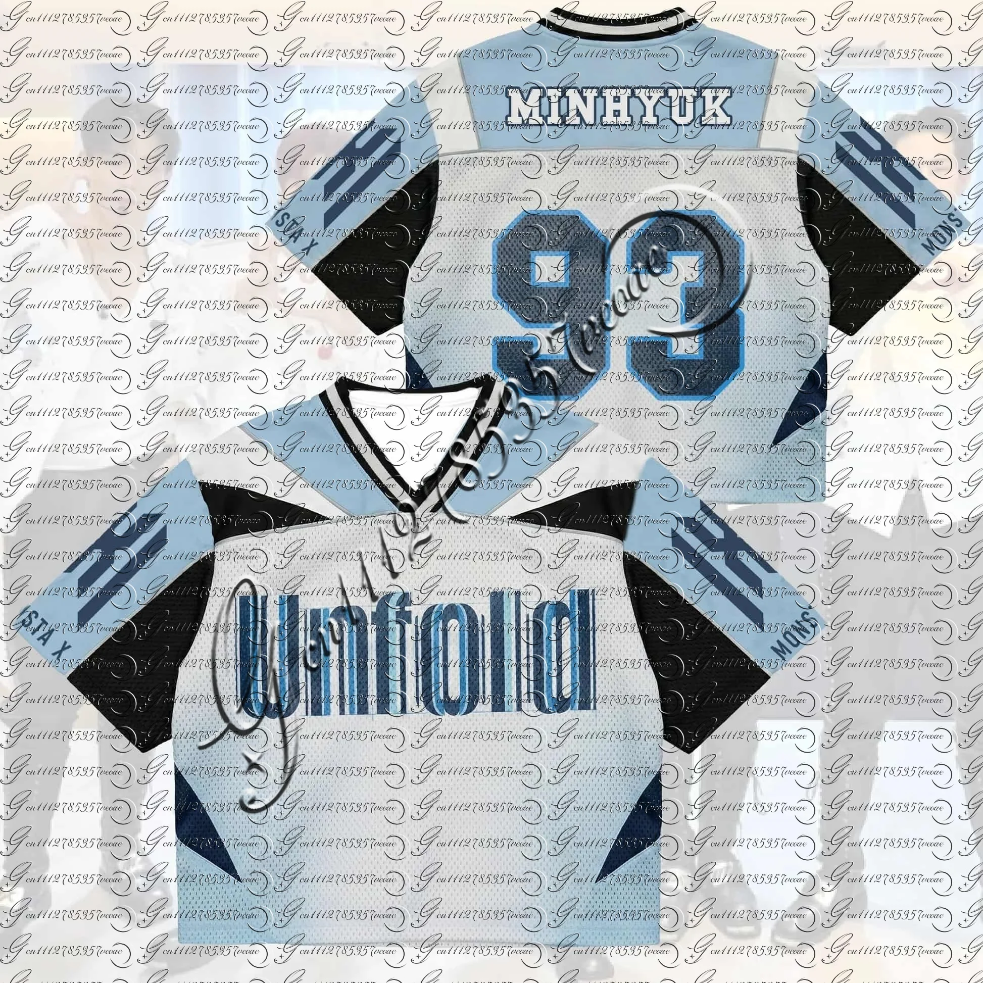 Camiseta de Futebol Kpop MONSTA X Unfold Tour em Malha Azul e Preta com Blocos de Cores, Respirável, Estilo Streetwear para Fãs de Kpop e Concertos