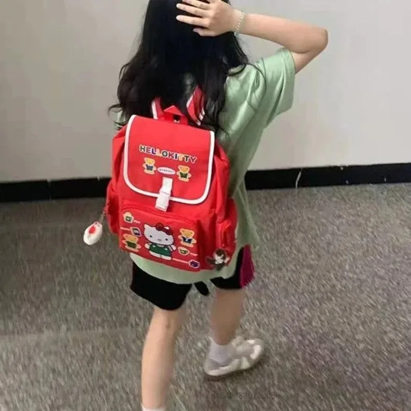 Sanrio HelloKitty Red Shoulders Bag Anime Cute Large Capacity School Student Backpack Computer Schoolbag Children Teenagers Bag