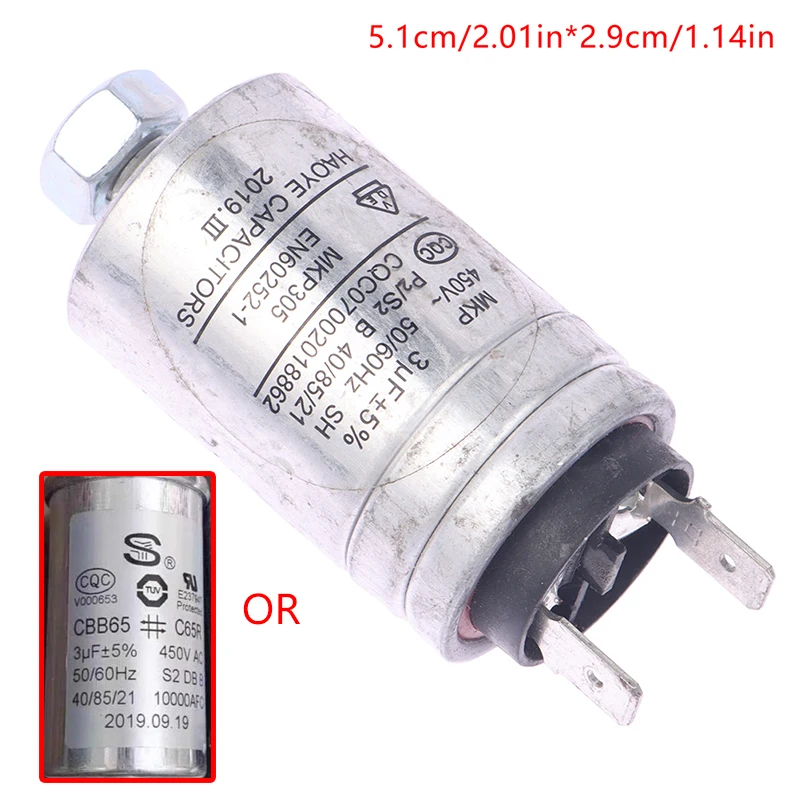 1Pc 3UF 450VAC Dish Washer Part Aluminum Housing Double Insert Capacitor For Air Compressor Water Pump Motor