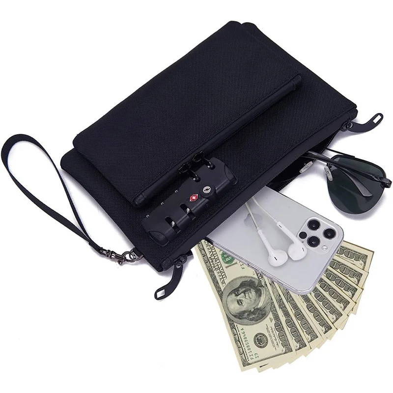 Secure Locking Money Bag with Zipper Closure Dual-Layer Organizer for Passports, Cash, Business, Travel Locking Bank Bag