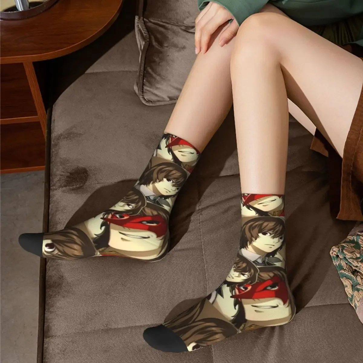 Calcetines de muchos caras de Goro Akechi, medias absorbentes de sudor Harajuku, calcetines largos para todas las estaciones, regalos de Navidad para hombre y mujer