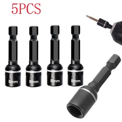 5 pçs 8mm porca magnética chave de fenda bit cromo-vanádio aço hex shank driver adaptador chave soquete