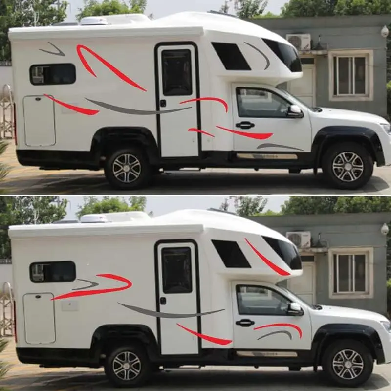 

2x автомобильные наклейки в красные и серые полосы, наклейки для каравана, путешествий, кемпера, фургона, автобуса