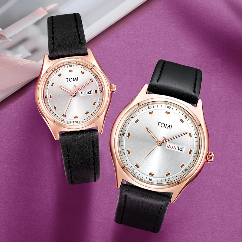 TOMI Fashion Simple Couple Quartz Watch Luxury Business Casual Leather Quartz Watch Couple Watch Gift