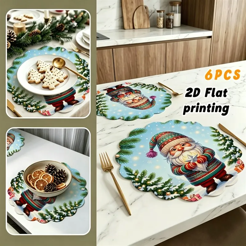 VIKAMA Linen Oval Placemats, Teddy Bear Gift Bow, Washable Stain Resistant Easy Clean, Holiday Family Dinner