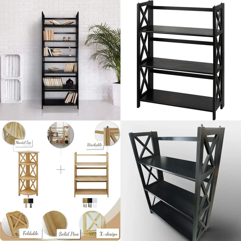 

New Mont3-Tier Black Folding Bookshelf