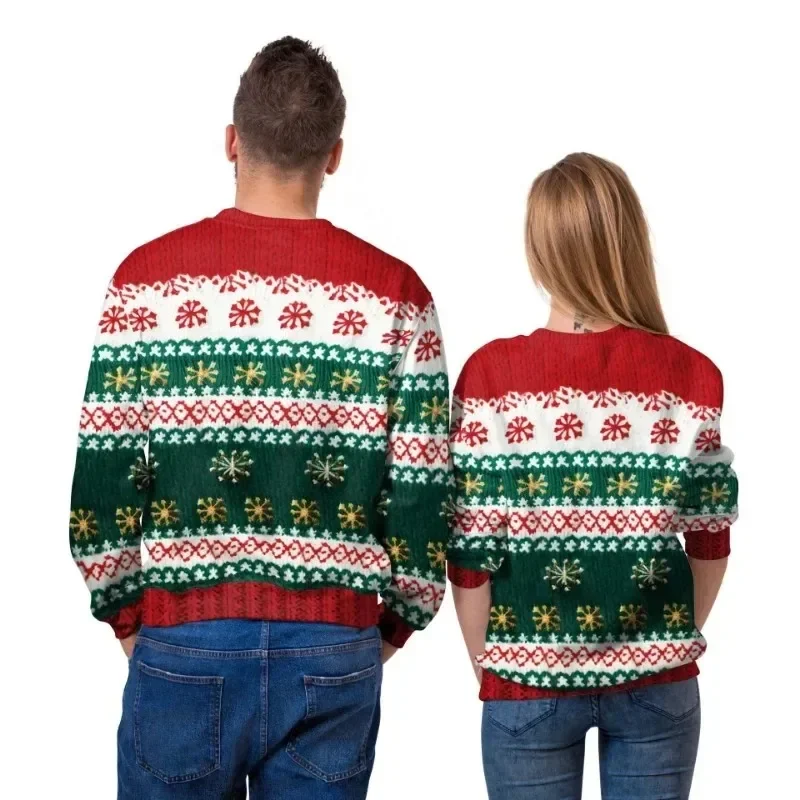 2024 Christmas Couples Sweatshirts Snowman Christmas Tree Pattern Sweater Pullovers Winter Jumpers Warm Thicken Knitwear